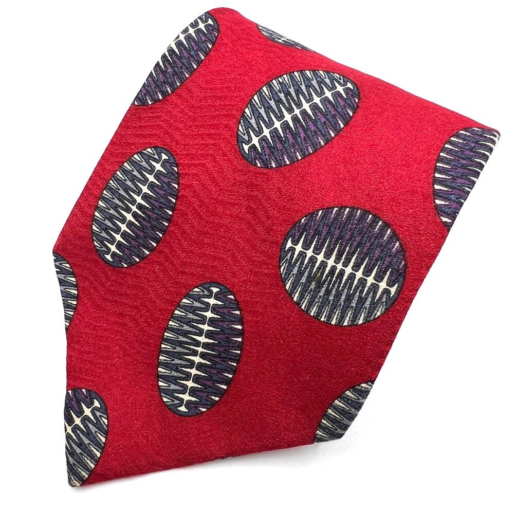 The Common Market Men's Tie -56"Red/Blue Geometric Design-Silk Tie-Hand Sewn USA